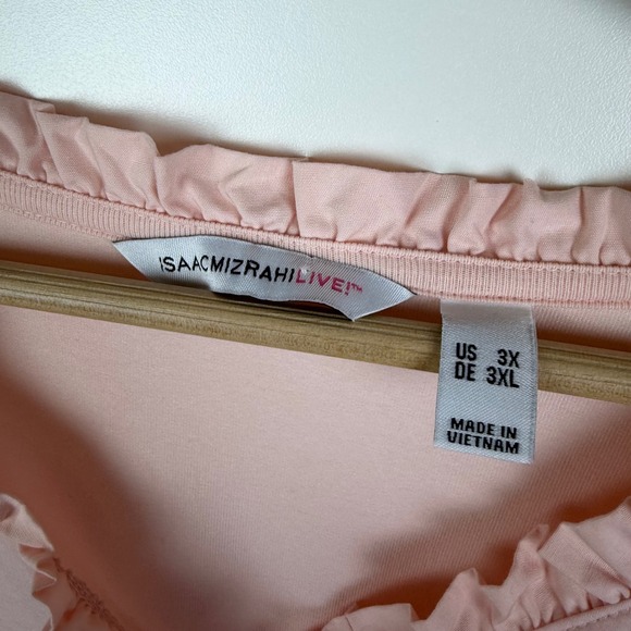 Isaac Mizrahi Live Pink Ruffle Neck Blouse Size 3X Lightweight Cotton Stretch - Picture 4 of 9